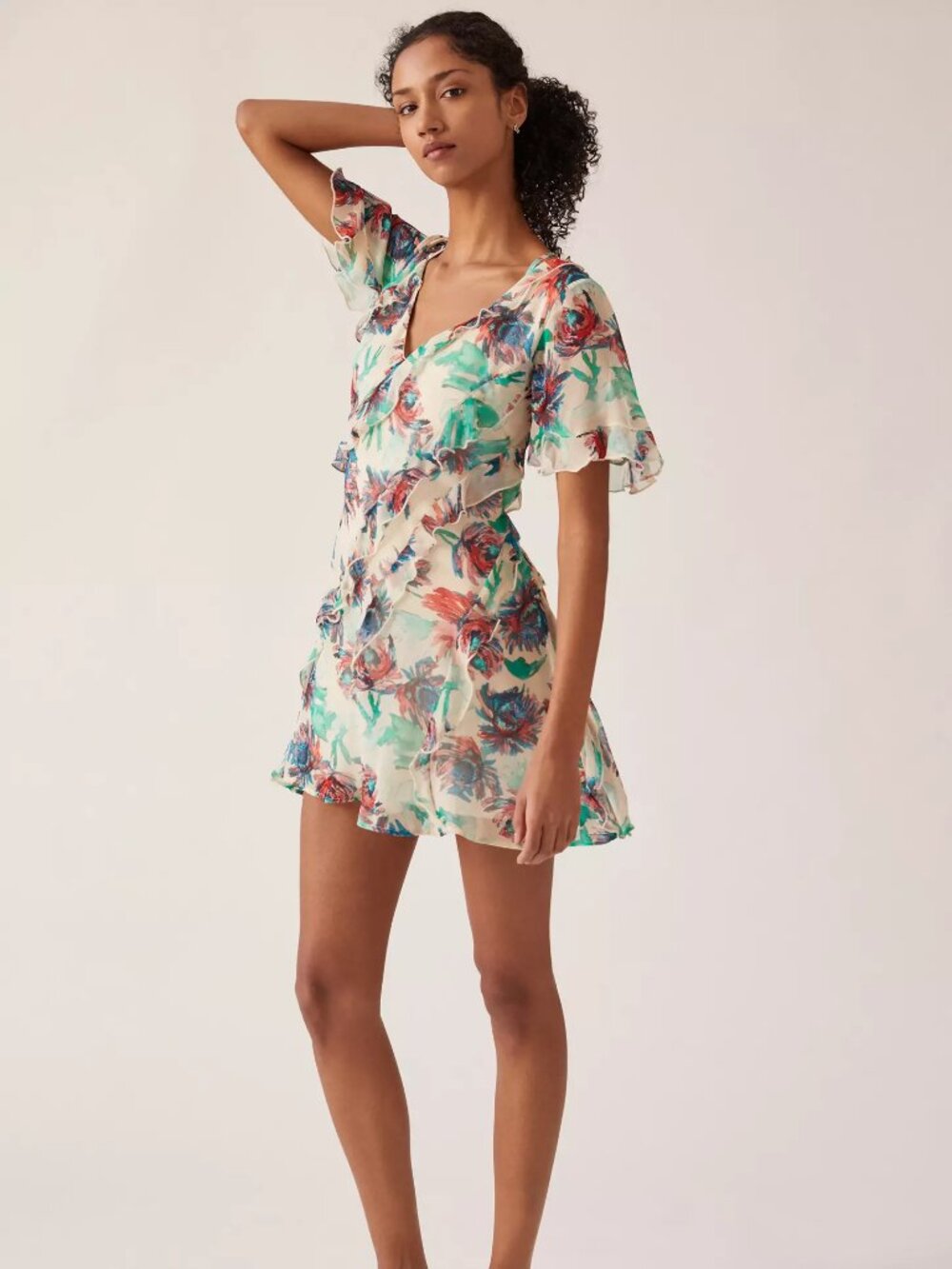NWT BY ANTHROPOLOGIE Soft Printed Floral Flutter Sleeve Mini Dress, Size S